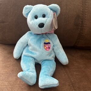 Ty Beanie baby Eggs II Sky Blue Plush Bear with Colorful Patch